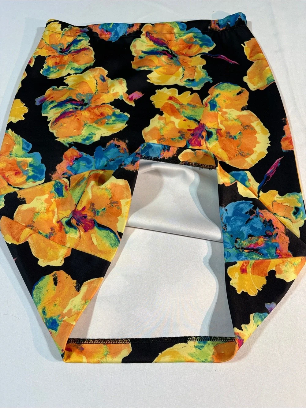 Rafaella Black Pencil Midi Skirt with Yellow & Blue Floral Print Small
